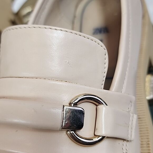 Zara Cream Loafers with Gold Buckle - Picture 13 of 14